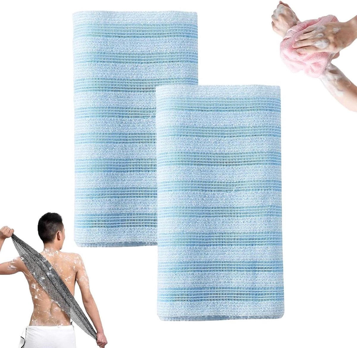 Douche Handdoek - Scrubdoek Rug - Huid Reinigen - Dubbele Textuur - 25x107 cm - Blauw