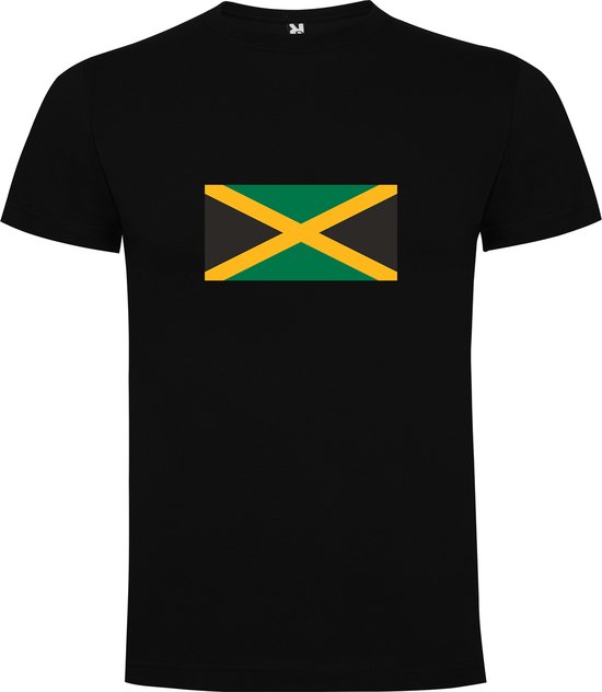 T-shirt noir avec le drapeau jamaïcain sur la poitrine.
