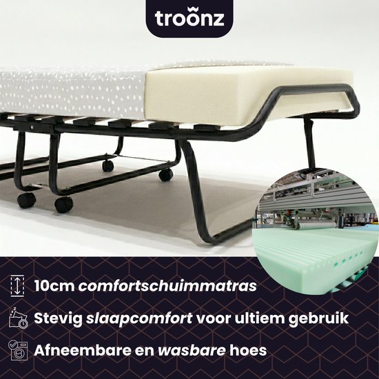 Troonz® Logeerbed One Deluxe 90x200 cm – Opklapbed 1 persoons - Vouwbed met Matras - Plooibed - Eenpersoonsbed - Met beschermhoes