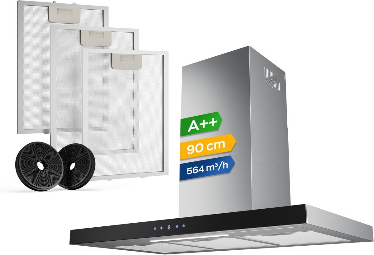 Heinrich’s HDU 7632 IX 90cm Afzuigkap RVS - inclusief set koolstoffilters – 564m3 - energieklasse A++