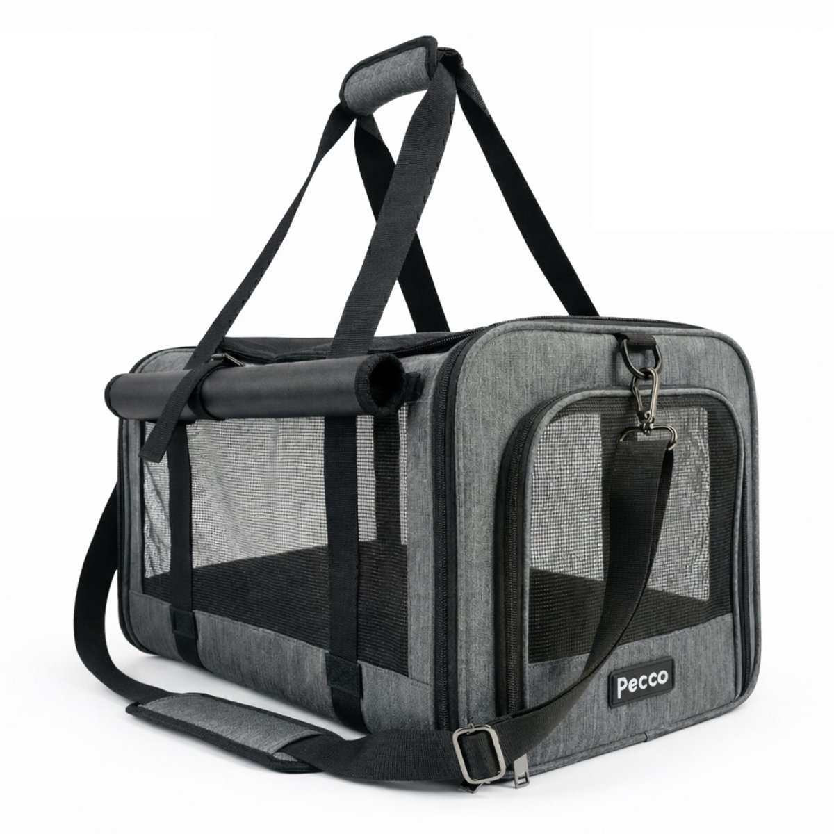 Pecco luxe draagtas voor hond en kat tot 9 kg - Reismand kat groot - Grijs - 48x30x30 cm