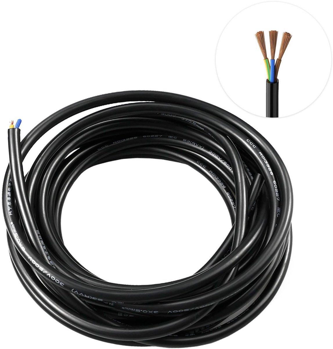 aladdien - Elektrische kabel - 5 meter - Flexibel en duurzaam - Zwart - 3 x 0.5 mm² - Voor huishoudelijke toepassingen - 20