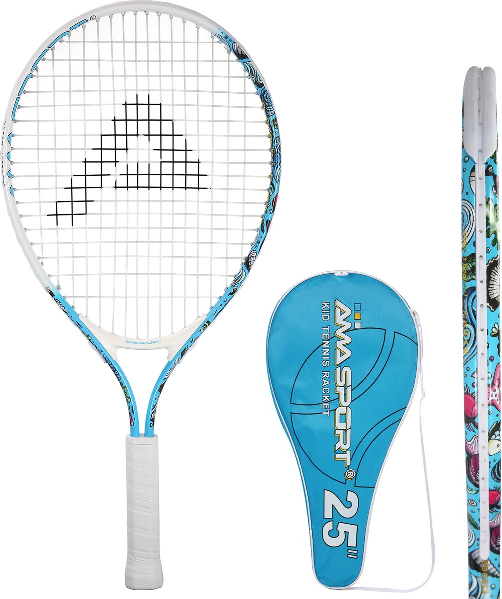 Kinder Tennisracket Oceaan Blauw 25 inch – Lichtgewicht Junior Racket met Tas – Ideaal voor Beginners – AMA Sport