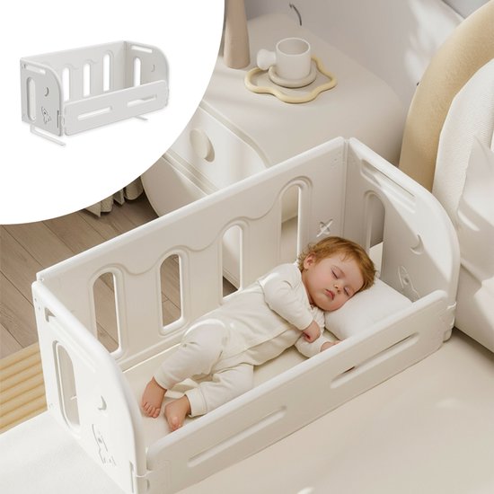 BimbelBoo® Bedhekje - 180 x 42cm - Verstelbare breedte - Met Co Sleeper functie - Wit