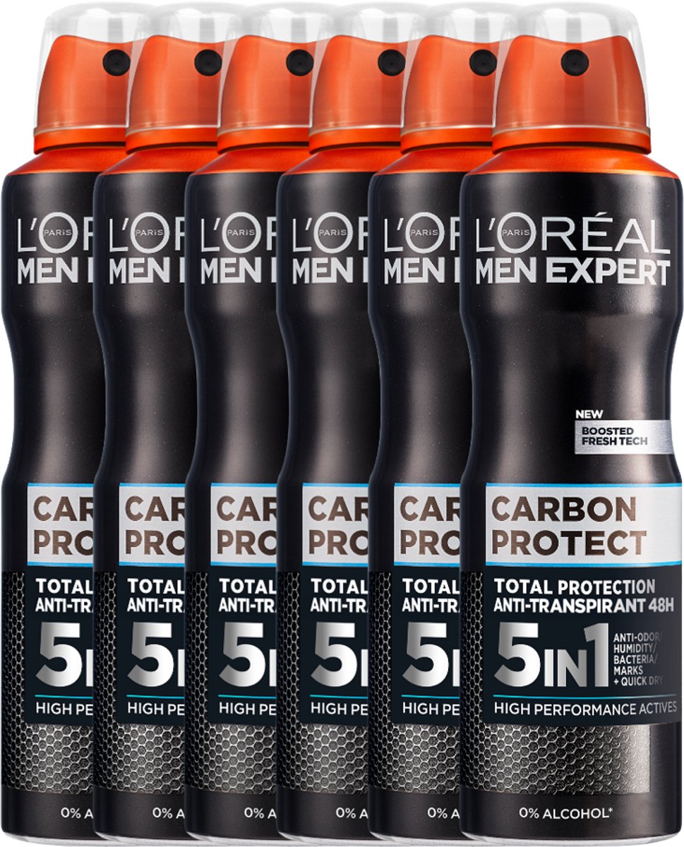 L’Oréal Paris Men Expert Carbon Protect 4in1 Deodorant Spray - Voordeelverpakking 6 x 150 ml
