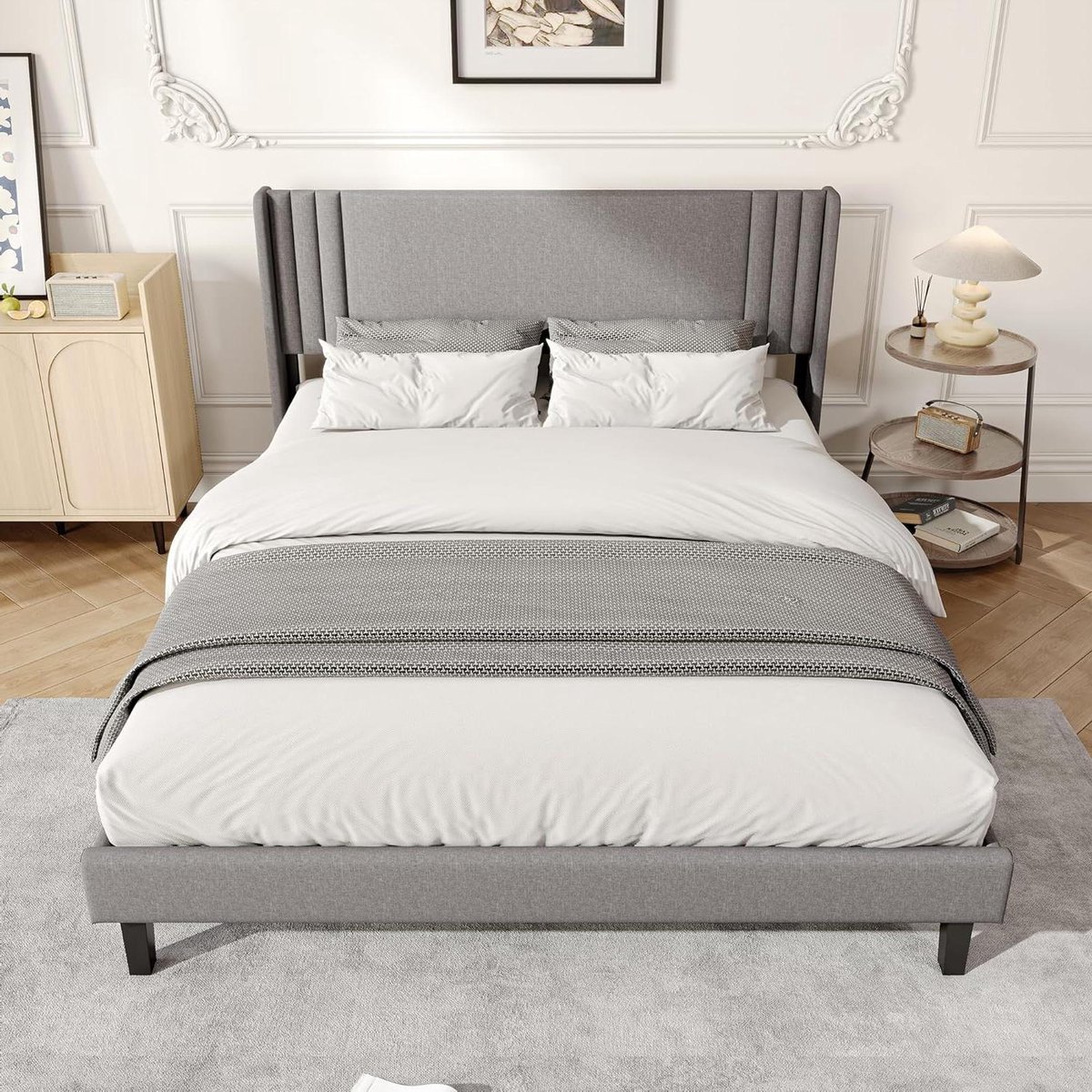 Tweepersoonsbed Gestoffeerd - Modern Bedframe - Comfortabel Slapen - 15cm Opbergruimte - 160x200 cm - Grijs