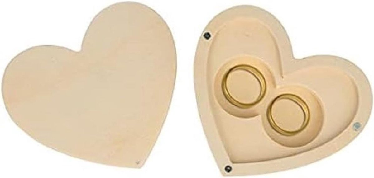 Trouwring Doos - Huwelijkskistje - Ringen Presenteren - Hartvorm Ontwerp - 10 x 9 x 2 cm - Beige