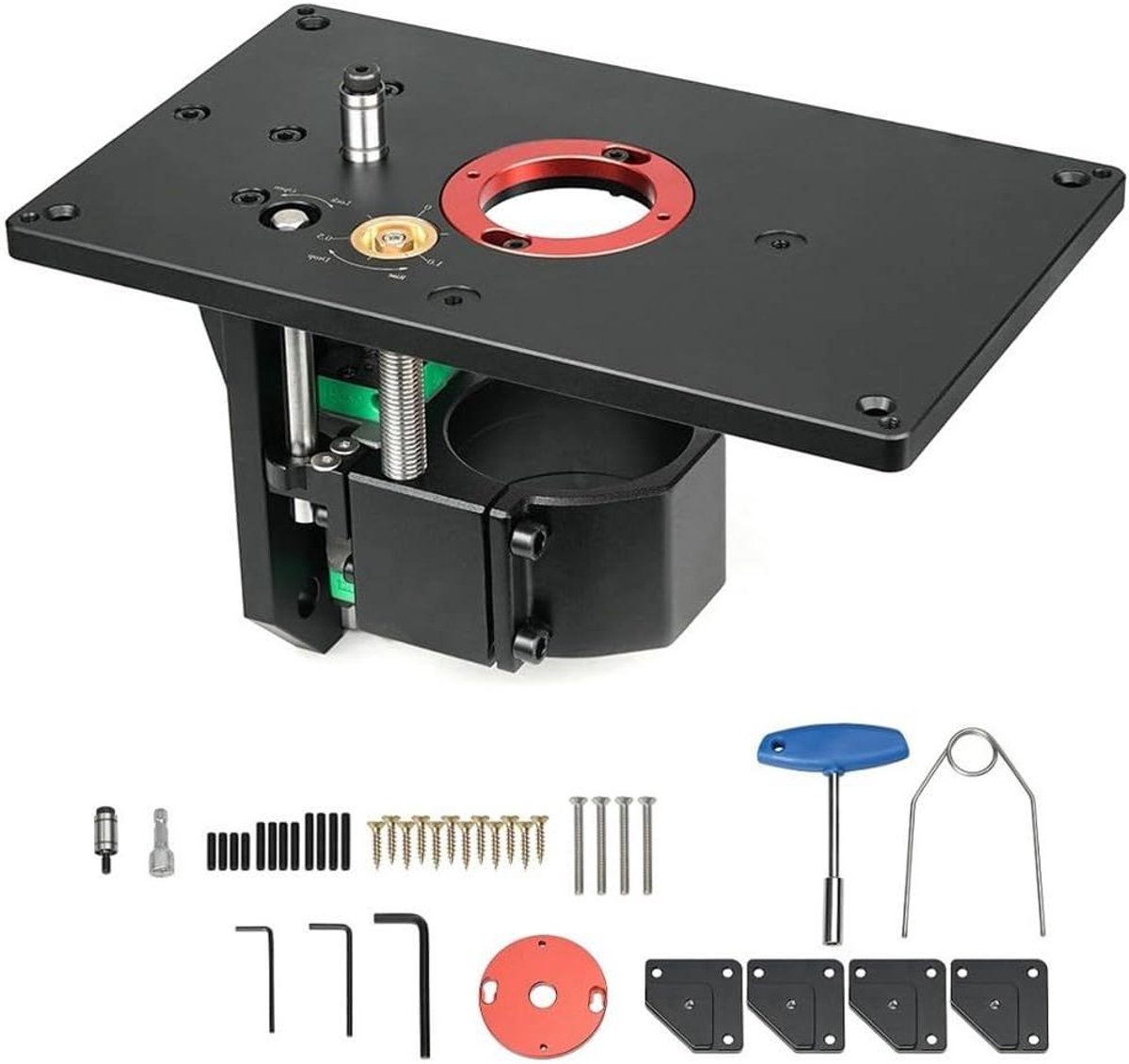 Router Lift Kit - Omgekeerde Heftafel - Precisie Houtbewerking - Omkeerbare Trimmer Montage - 0-57mm Hefslag - Zilver