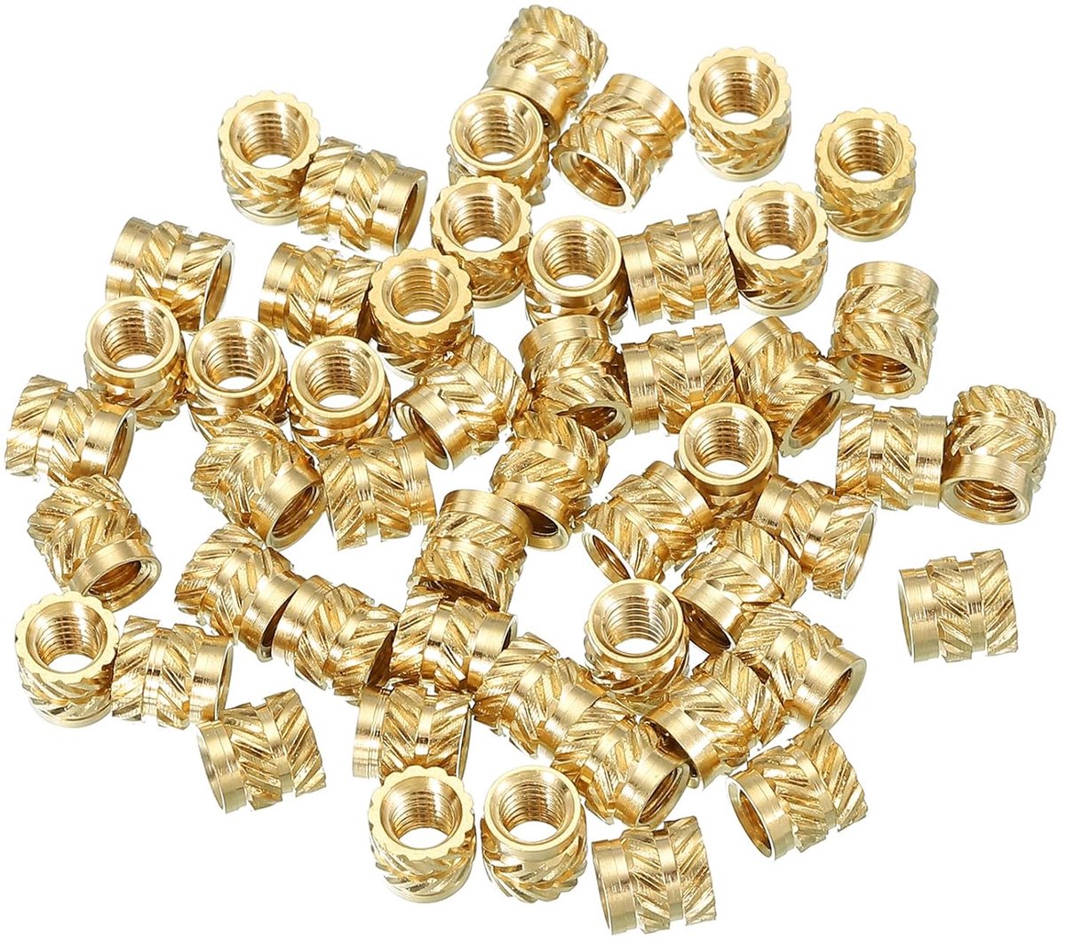 Thread Inserts M4 x 6 x 6 mm - Pack van 50 - Messing Verwarmingsinvoegen - Vrouwelijke Draadinvoegen - Metrische Gegroefde Moer - Invoegmoer voor Kunststof en 3D-printcomponenten - Goud
