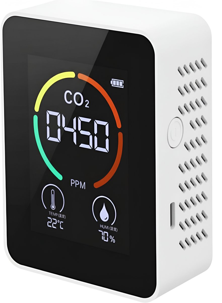Daroyx® H8-Plus CO2 Meter - Luchtkwaliteitsmeter - Oplaadbare CO2 Melder voor Binnen - Incl Hygrometer en Thermometer - Wit