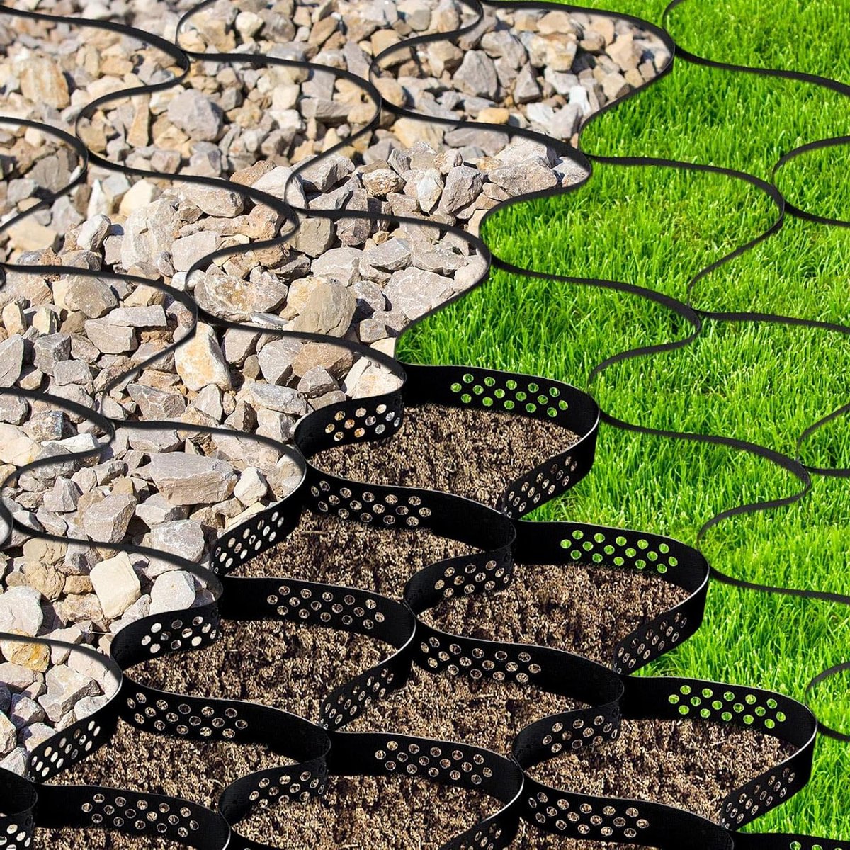 Grind rooster - Stabilisator rooster - Oprit verharden - Honingraat ontwerp - 15 x 6 ft - Zwart