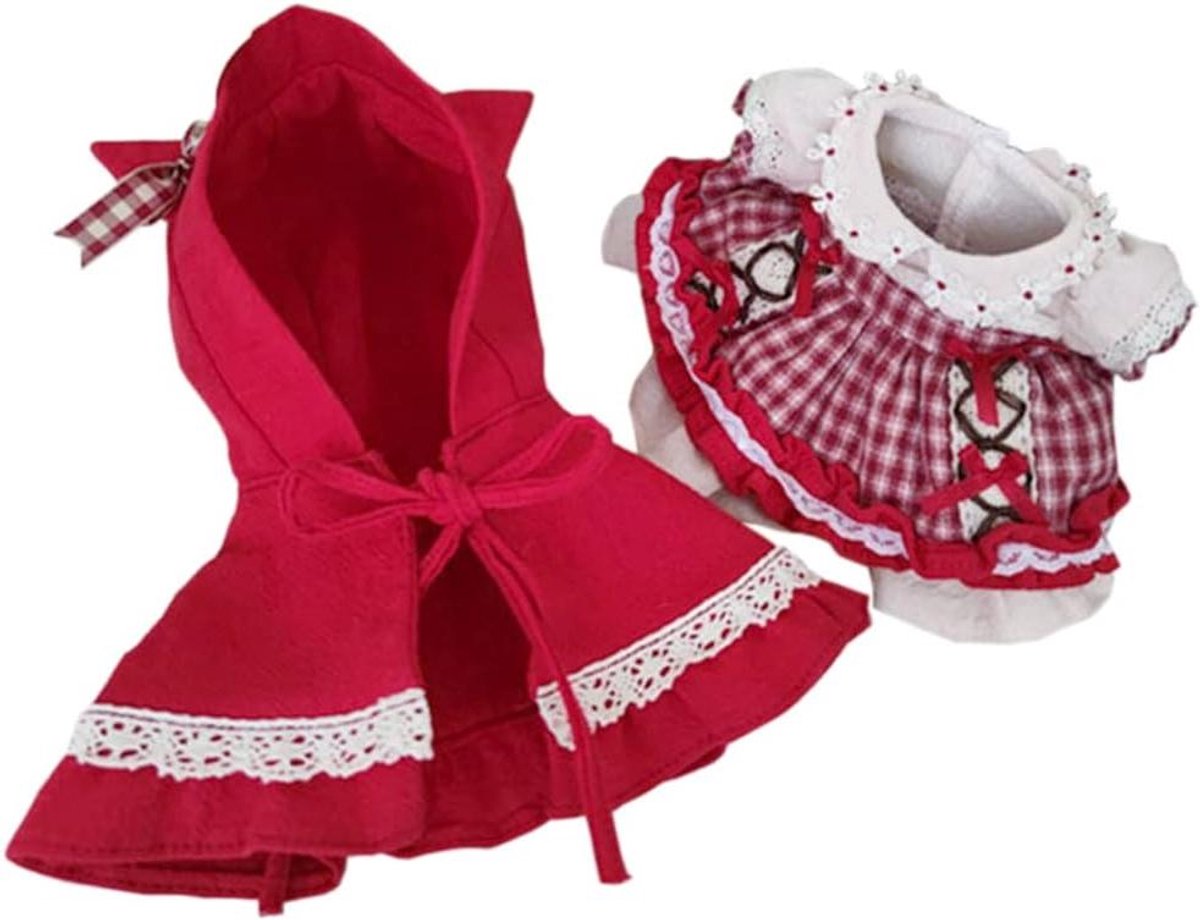 Pop Jurk Mantel - Poppenkleding Set - Poppen Aankleden - 2-delige Set - 6 inch Pop - Donker Rood