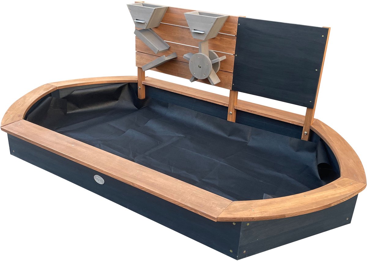 AXI Joey Zandbak 158 x 91 x 57 cm Bruin/antraciet – Met Speelwand en Krijtbord – Ovale Zandbak - Met Hoes en Grondzeil – FSC 100% Hemlock Hout — afbeelding 3