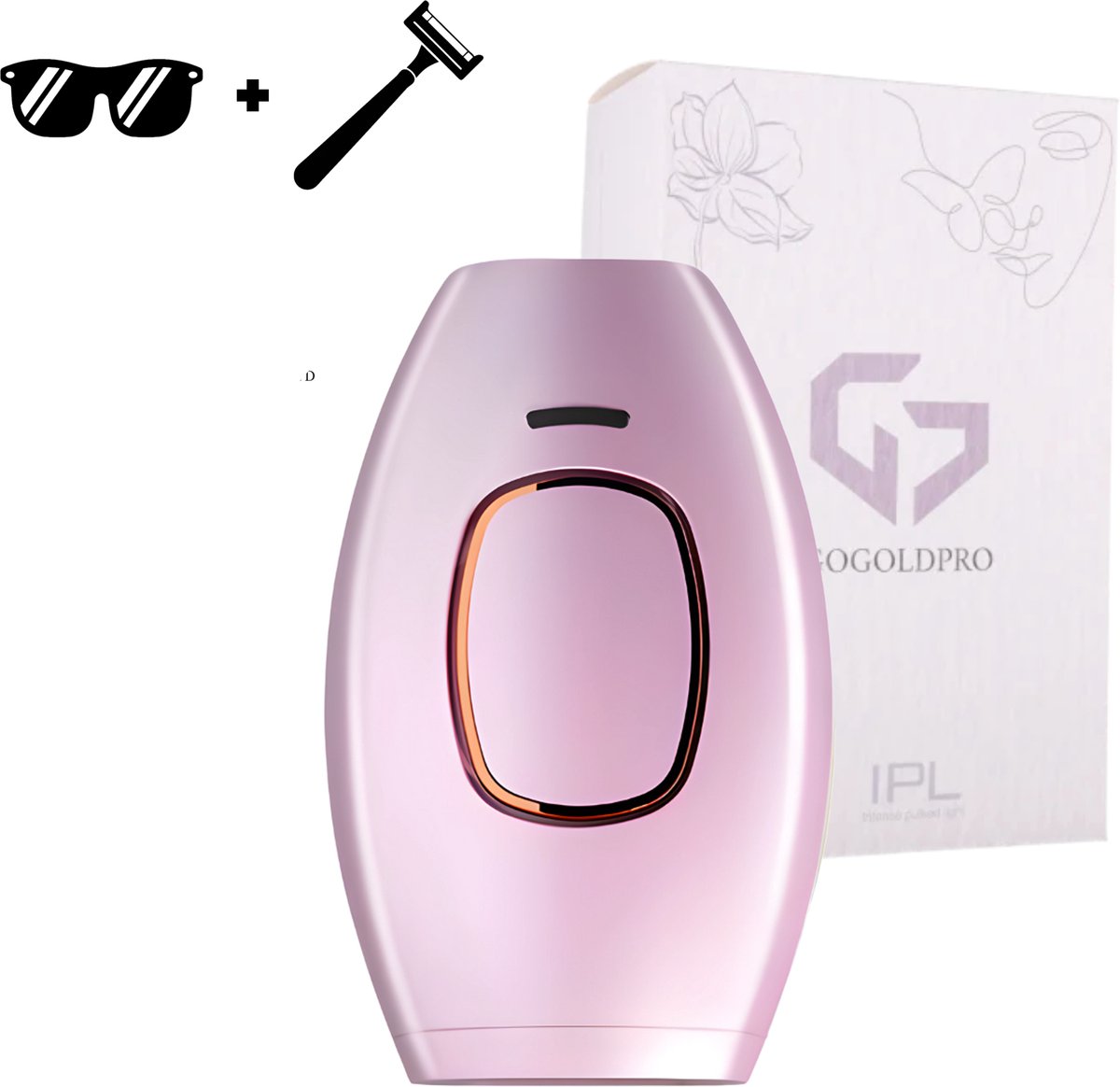 GoGoldPro IPL - Laser Ontharingsapparaat - IPL Ontharingsapparaat - Laserontharing - 999.999 Flitsen - Zwart, Wit & Roze + Gratis Zonnebril & Scheermes - Roze