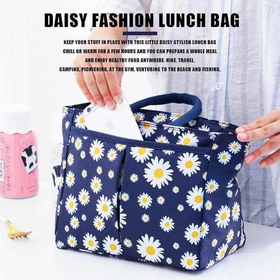 Lunchtas volwassenen - geïsoleerde lunch bag met handvat, compact formaat voor maaltijd, fruit en drinkfles, ideaal voor kantoor, school en reizen - blauw — afbeelding 3