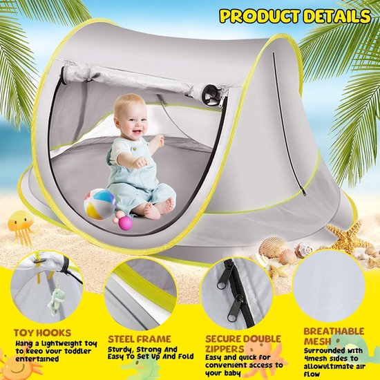 Baby Strandtent - 110x70x50cm - Pop Up Tent - UV 50 Bescherming - Campingbedje - strand zonnescherm - met Haringen - Opvouwbare -voor UV-Bescherming en Wind- en Inkijkbescherming van Merkloos — afbeelding 5