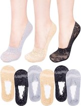 6 Paar - No Show Lace-Sokken Voor Dames - Yoga Sokken - Antislip Kanten Sokken - Sokken - Dunne Kanten Sokken - Antislip En Ademend - Lage Onzichtbare Bootsokken - Geschikt Voor Pantoffels, Vrijetijdsschoenen, Leren Schoenen