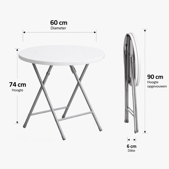 Bardi Inklapbare Tafel Rond - Campingtafel - Klaptafel - Vouwtafel Buiten - Tuintafel - Ø60 x 74 - Wit van Merkloos — afbeelding 4
