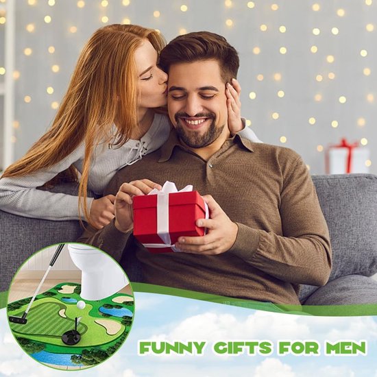 Toilet Golf Set - 6-delig - Luxe Potty Putter Kit - Grappig Cadeau voor Mannen, Vaderdag & Sinterklaas - Badkamer & Kantoor Gadget - Groen - 80x69 cm — afbeelding 3