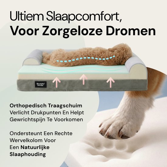 MyBestBuddy Hondenbed met comfortschuimkern grijs 90x70 cm XL, hondenkussen met zachte stoffen bekleding - allergievriendelijk - wasbaar op 40 °C - hondenmat voor grote honden ca. 3 cm dik, 90 x 70 cm