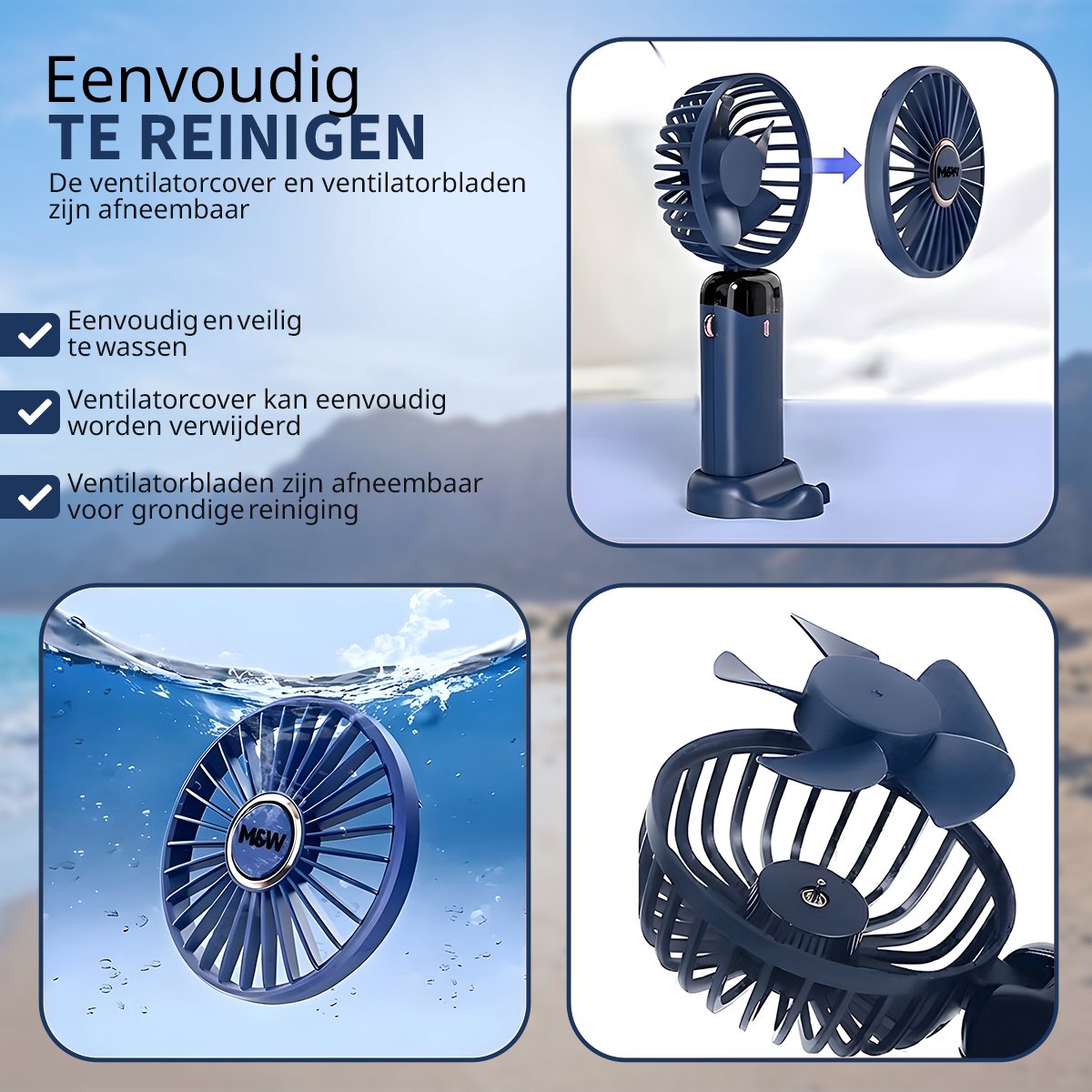 Draagbare Elektrische Hand Ventilator - Airco Verkoeling - Mini Tafelventilator - 5 standen USB Oplaadbaar - Zomer Cadeau Blauw — afbeelding 9