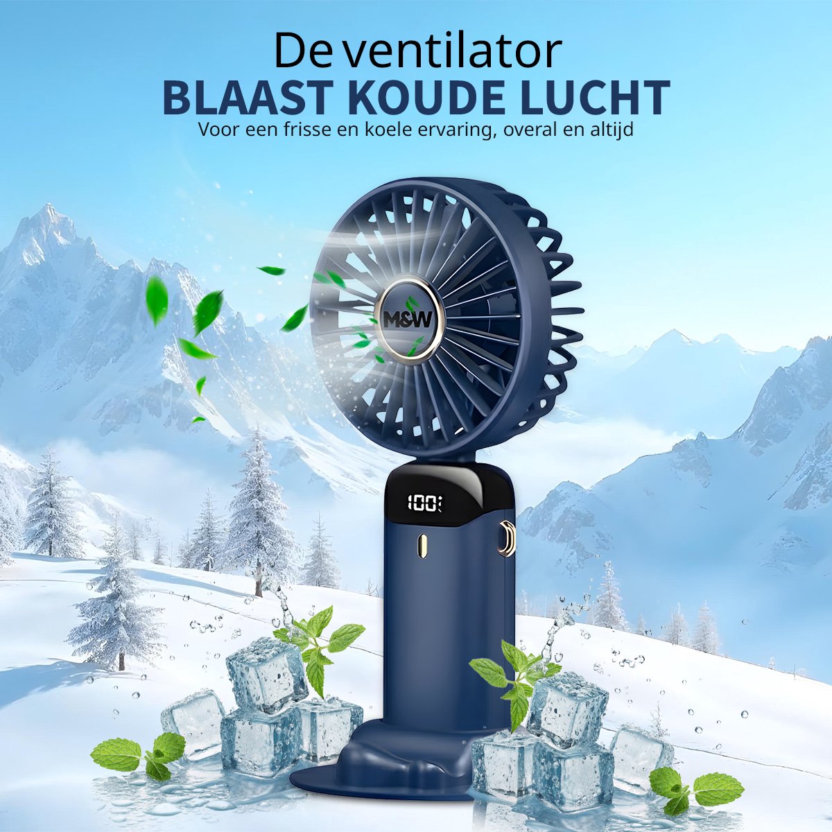 Draagbare Elektrische Hand Ventilator - Airco Verkoeling - Mini Tafelventilator - 5 standen USB Oplaadbaar - Zomer Cadeau Blauw — afbeelding 13