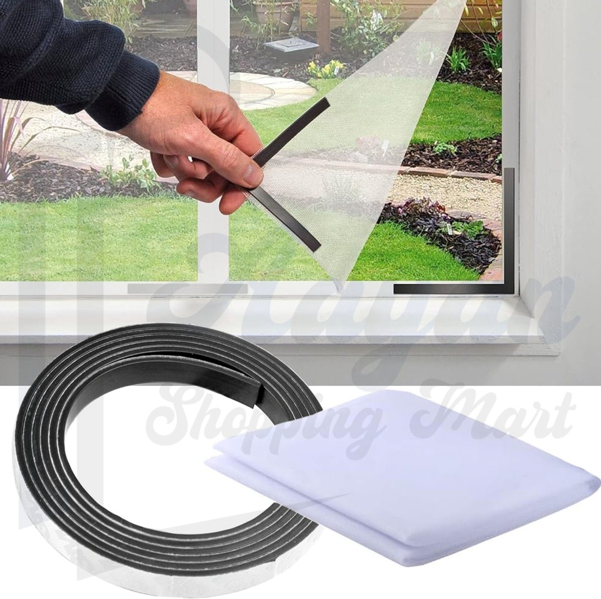 Magnetisch Muggengaas voor Raam 150x180 cm – Insectenhor met Magnetische Strip – Wasbaar & Op Maat Knipbaar – Anti Muggen Net – muggengaas raam – raam hor zonder boren – vliegenhor raam – raam insecten bescherming – 54056