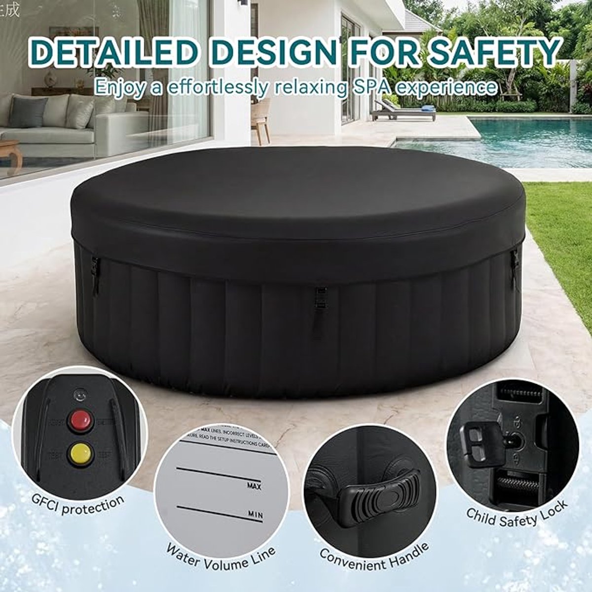 Luxe Opblaasbare Whirlpool Spa 208 x 208 x 65 cm met 130 AirJets en 1000L Capaciteit voor 2-4 Personen – Inclusief Verwarming 1800W, Afdekhoes en Filters – Outdoor Jacuzzi voor Tuin & Terras