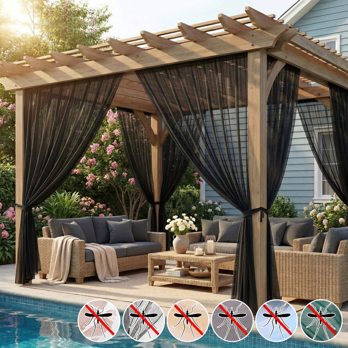 MUPOO DIY extra Breed 320cm VliegenBuitengordijn & Anti-Muggen Buitengordijn Kant en Klaar met Tunnel (Roede/Touw) - Fijnmazig Insectennet -Op Maat te Knippen - Klamboe voor Tuin, Balkon & Deur - Luchtig - Grijs - 320x213cm