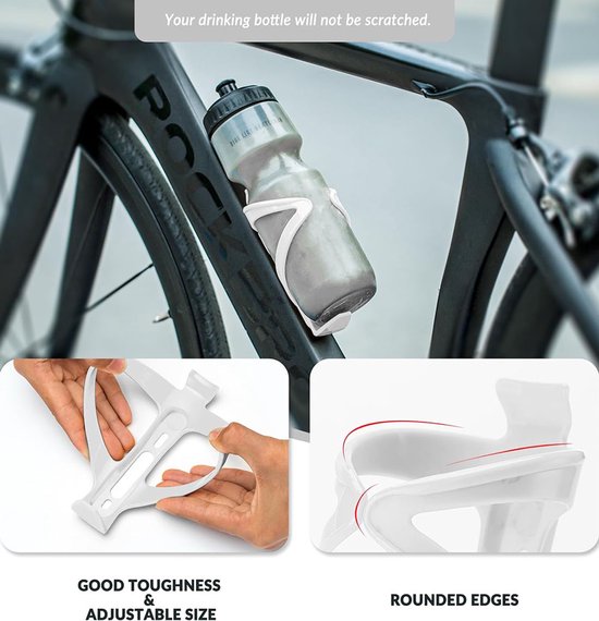 Bidonhouder Fiets - 2 stuks - Universeel Bidonhouders - Bidonhouder Racefiets - Sterke en flexibele structuur - Geschikt voor Fiets / Racefiets / Mountainbike / Kinderwagen- Flessen / Beker Houder Verstelbaar - Cadeau voor fietsliefhebbers - Wit — afbeelding 4