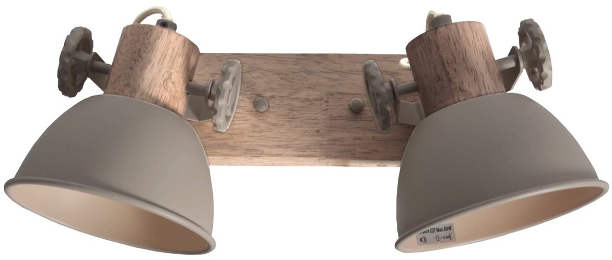 Gearwood 7969TA Plafondlamp - Taupe - Hout en metaal - Draaibaar en kantelbaar - Mexlite - Compact ontwerp met 15 cm kapdiameter en E27 fittingen