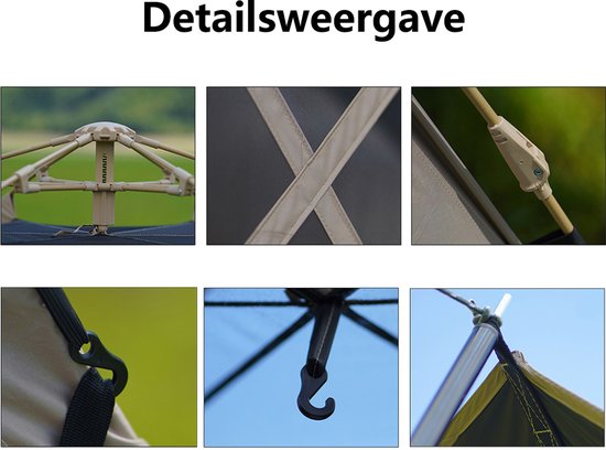 Pop-up Familietent met XXL Zonnescherm - 4-Persoons Koepeltent - Opzetten in 3 Seconden - Inclusief Voorluifel voor Extra Leefruimte - Waterdichte kampeertent - pop up tent voor Kamperen - festival tent + Draagtas - Wit van Merkloos — afbeelding 5