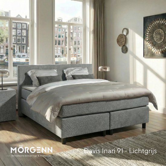 Anno 1588 - Boxspring Amsterdam - Pocketvering - Lichtgrijs - 180x200 cm - Inclusief Dekbed en Kussens