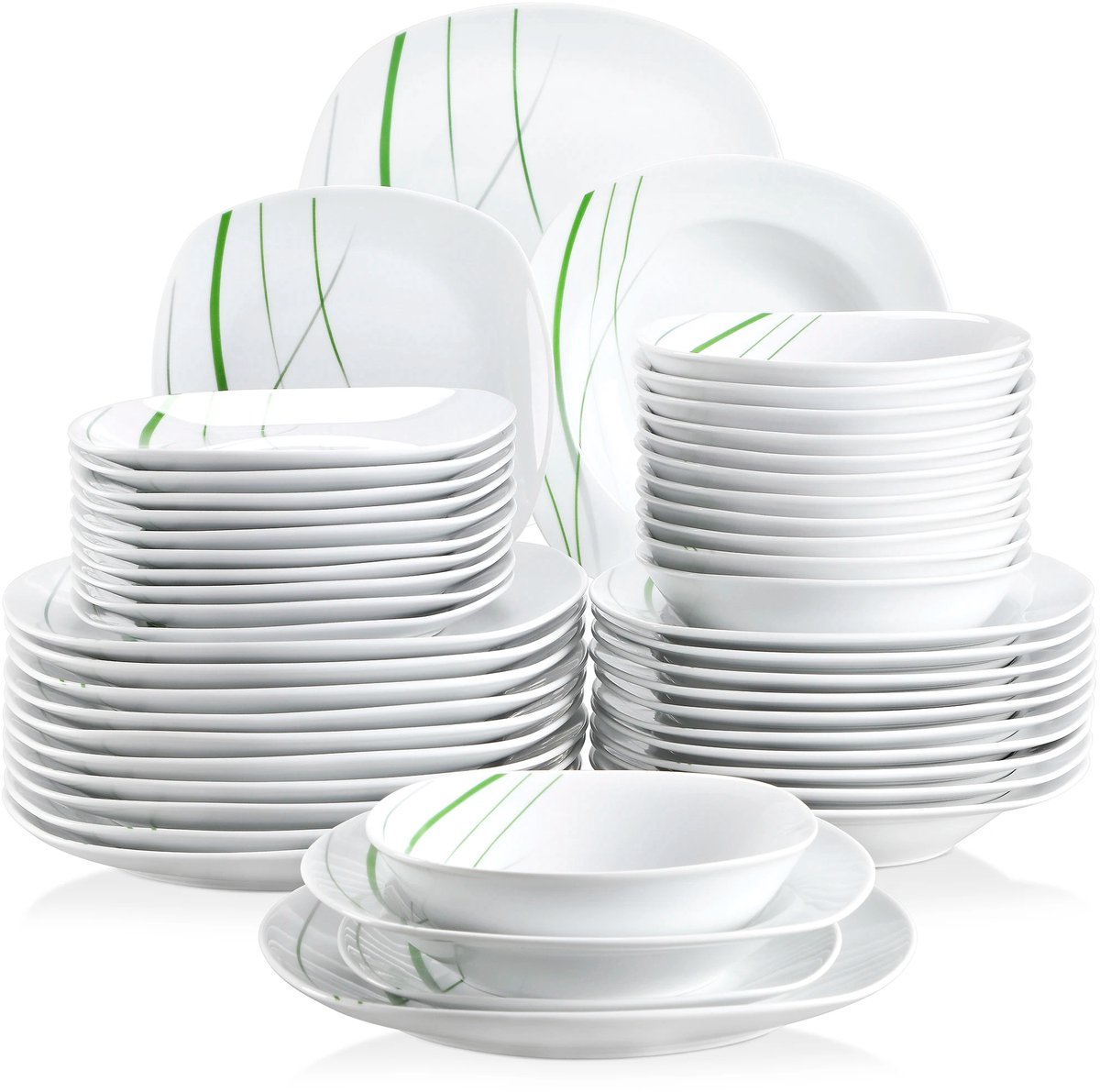Betaalbare Goederen® Wit Met Rood - 48-delig - Porselein - Borden - Bordenset - Serviesset 6 Persoons - Borden Set