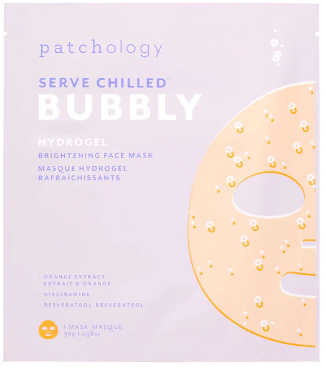 Patchology Serve Chilled Bubbly Brightening Hydrogel Face Mask – Verhelderend Gezichtsmasker Met Niacinamide & Resveratrol – Voor Een Directe Glow En Een Egale & Stralende Huid – Hydraterend & Anti-Dofheid – 1x Sheet Mask