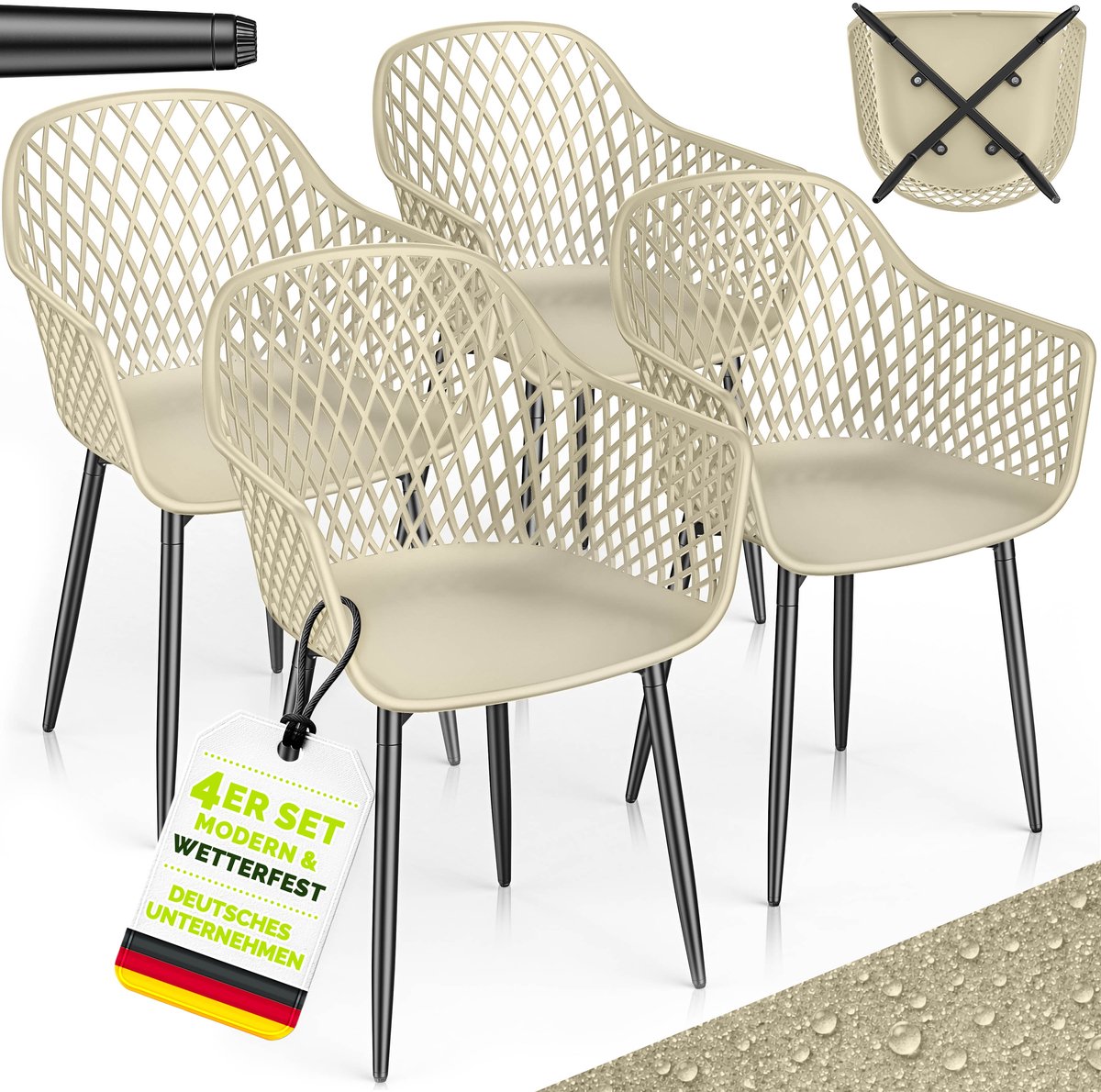 tillvex® Tuinstoel 4-delige set weerbestendig met armleuning | Buitenstoelen belastbaar tot 120 kg | Tuinstoelen UV-bestendig | Terrasstoel tuinmeubelen terras balkon buiten tuin