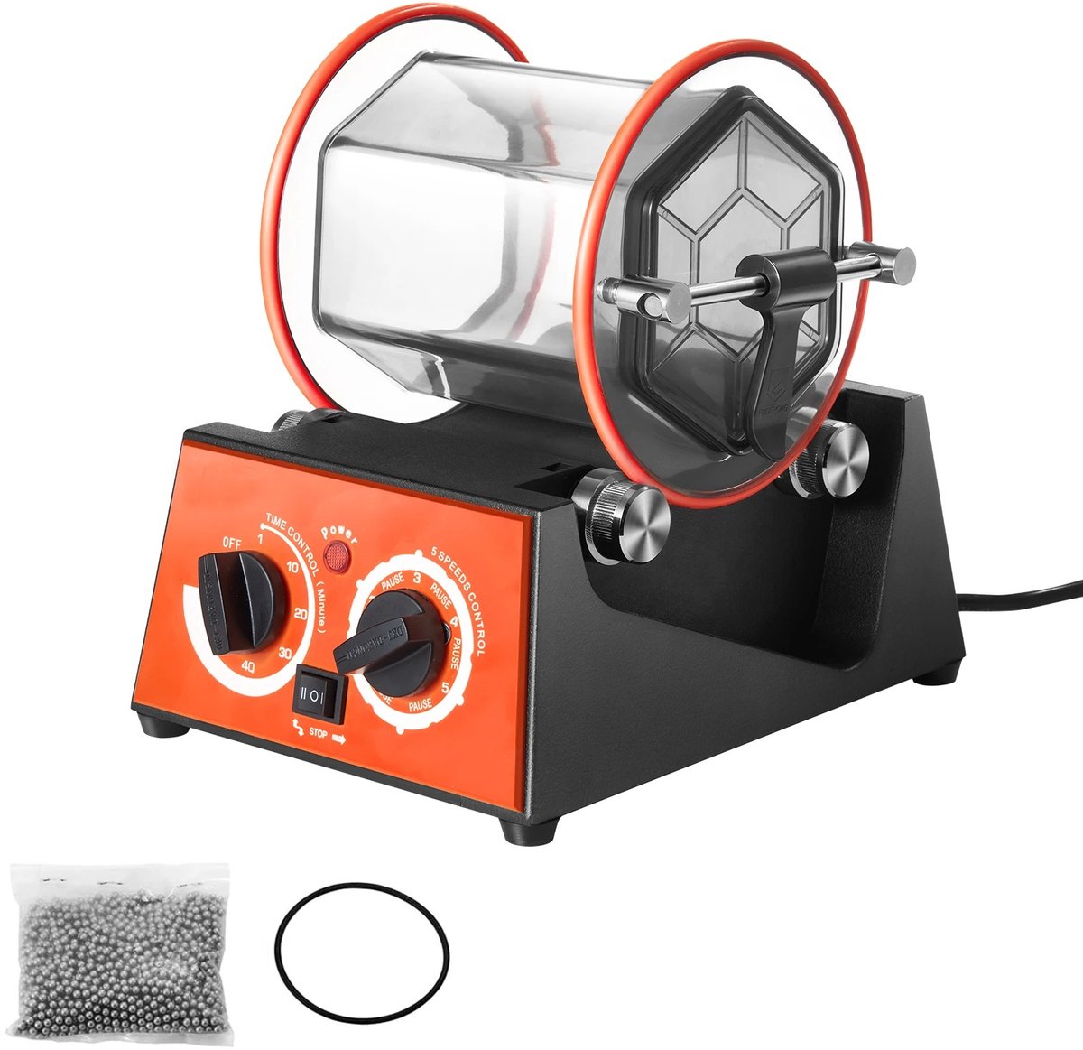 Sello! Roterende polijstmachine – poetsmachine – 5 snelheden – tot 3kg – polijstkogels – sieraden – munten – stenen – zilver – goud