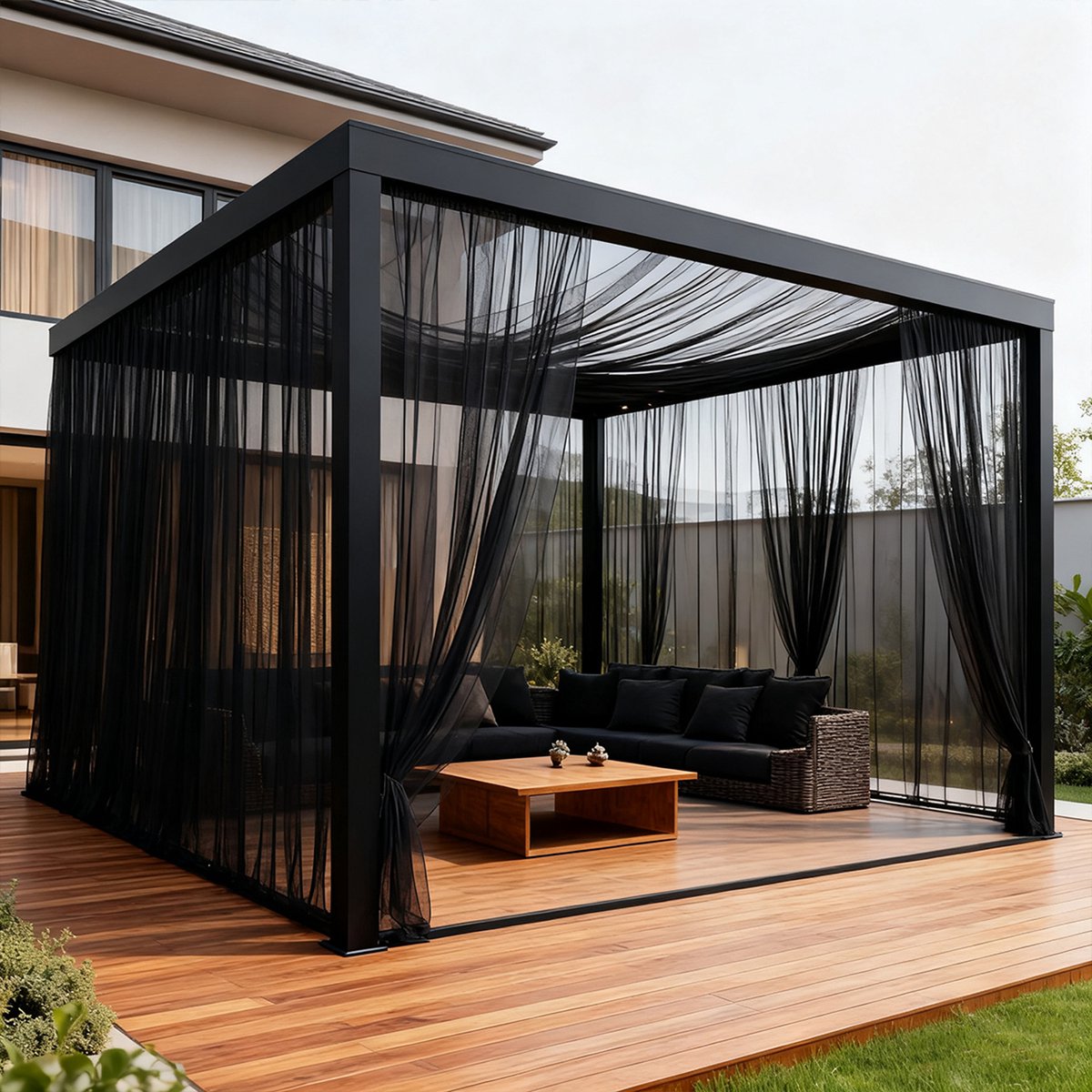 MUPOO DIY Extra Breed 320cm - 2 stucks Vliegengordijn - Fijnmazig Insectennet - Industrieel voor Prieel, Overkapping & Terras - Grijs - 320x213cm - 2 stucks Zwart-2 stuks