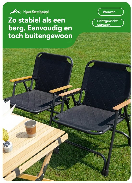 Tuinstoel - Opvouwbaar - Gestikt kussen - Draagbare stoel voor vissen en vrije tijd - Camping- en barbecuestoel - Geschikt voor tuin of balkon - Weersbestendig - Stoffen bekleding -Zwart — afbeelding 5