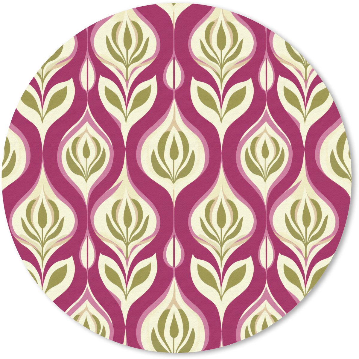 Muismat rond 40x40 cm - Mousepad Retro - Floraal - Paars - Ronde muismatten