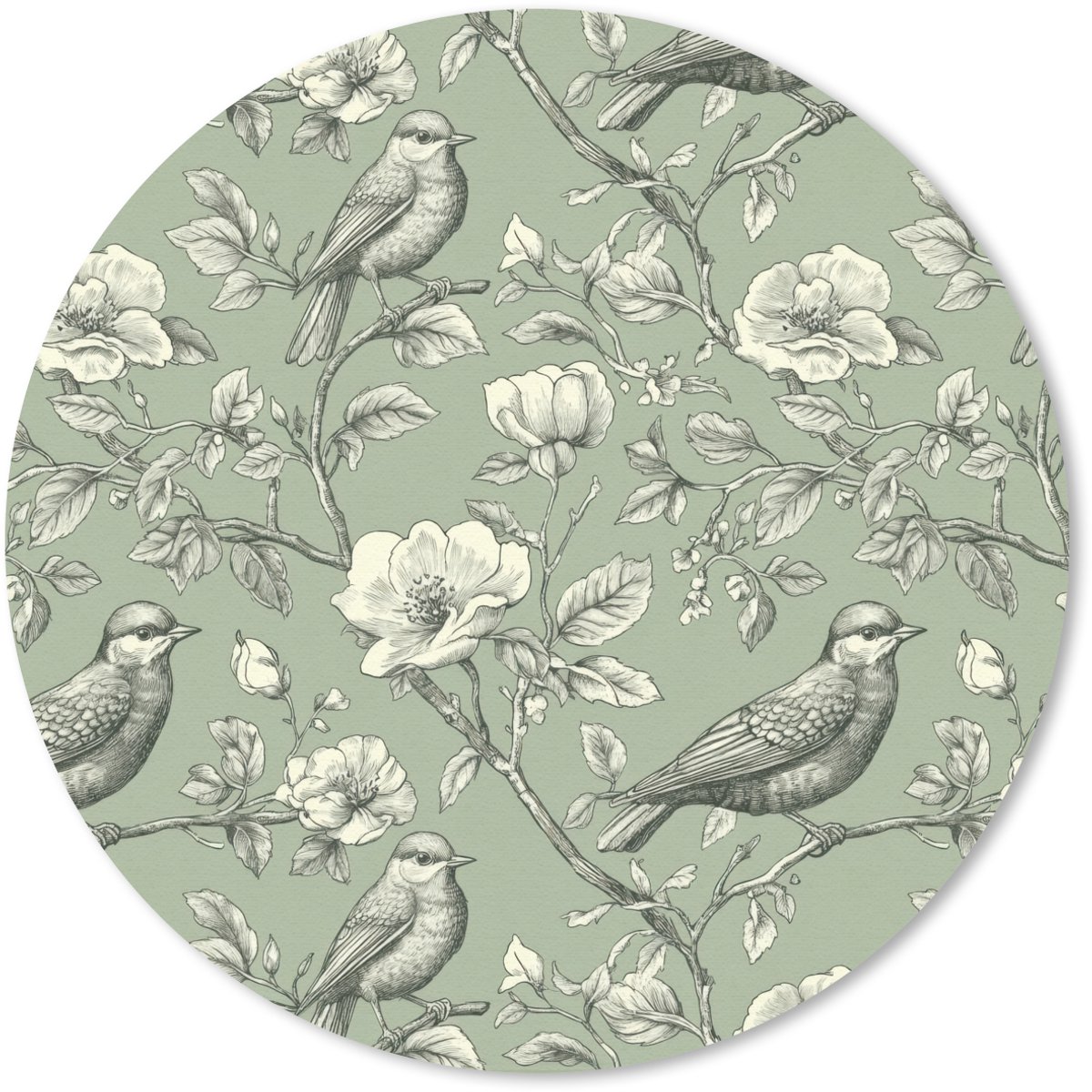 Muismat rond 50x50 cm - Mousepad Klassiek - Botanisch - Groen - Ronde muismatten