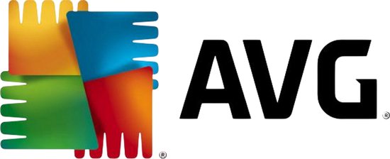 AVG logo met vier gekleurde blokjes en de tekst AVG.