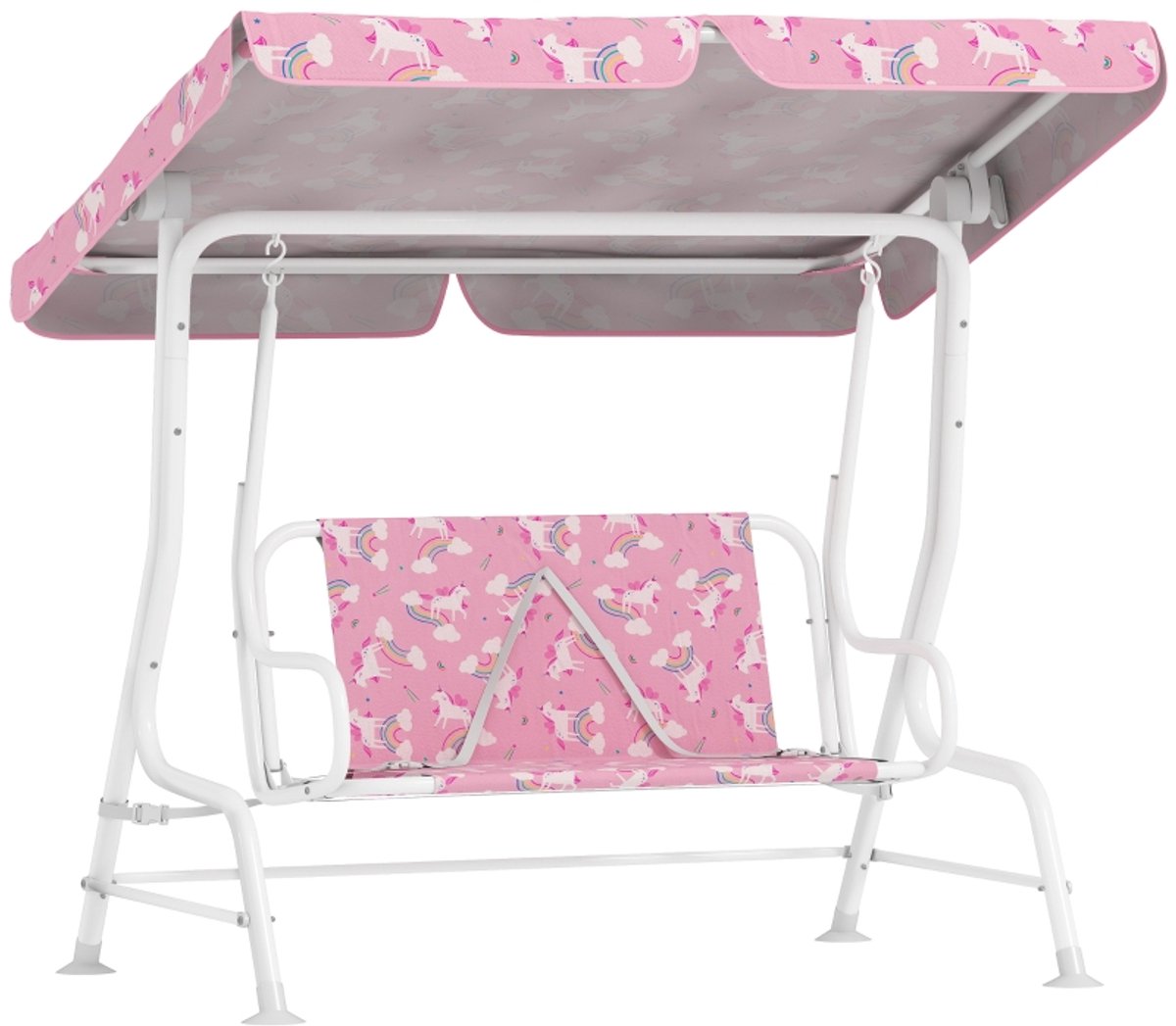 YYchan Schommel - Kinderschommel met Zonnedak - Dubbele Schommelstoel Kind - Schommelbank voor Buiten & Binnen - 112x75x120 cm - Roze