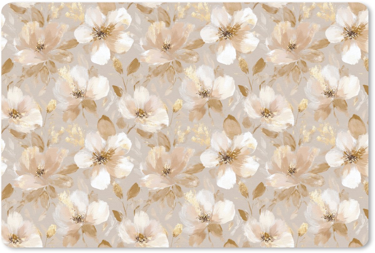 Muismat 13x8 cm - Mousepad Bloemen - artistiek - Goud - Muismatten