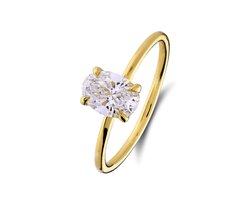 Lucardi Dames 14 karaat ring met labgrown diamant 1ct ovaal - Ring - 14 Karaat Goud - Goud - 17.50 / 55 mm