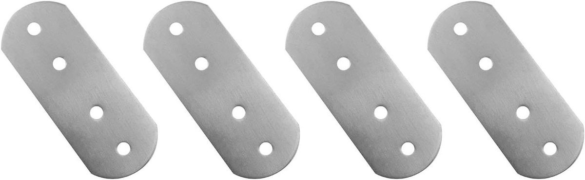 Rechte Beugelplaten - Verstevigingsplaten - Meubels Repareren - Roestvrij Staal - 4 Stuks 92Mm - Zilver