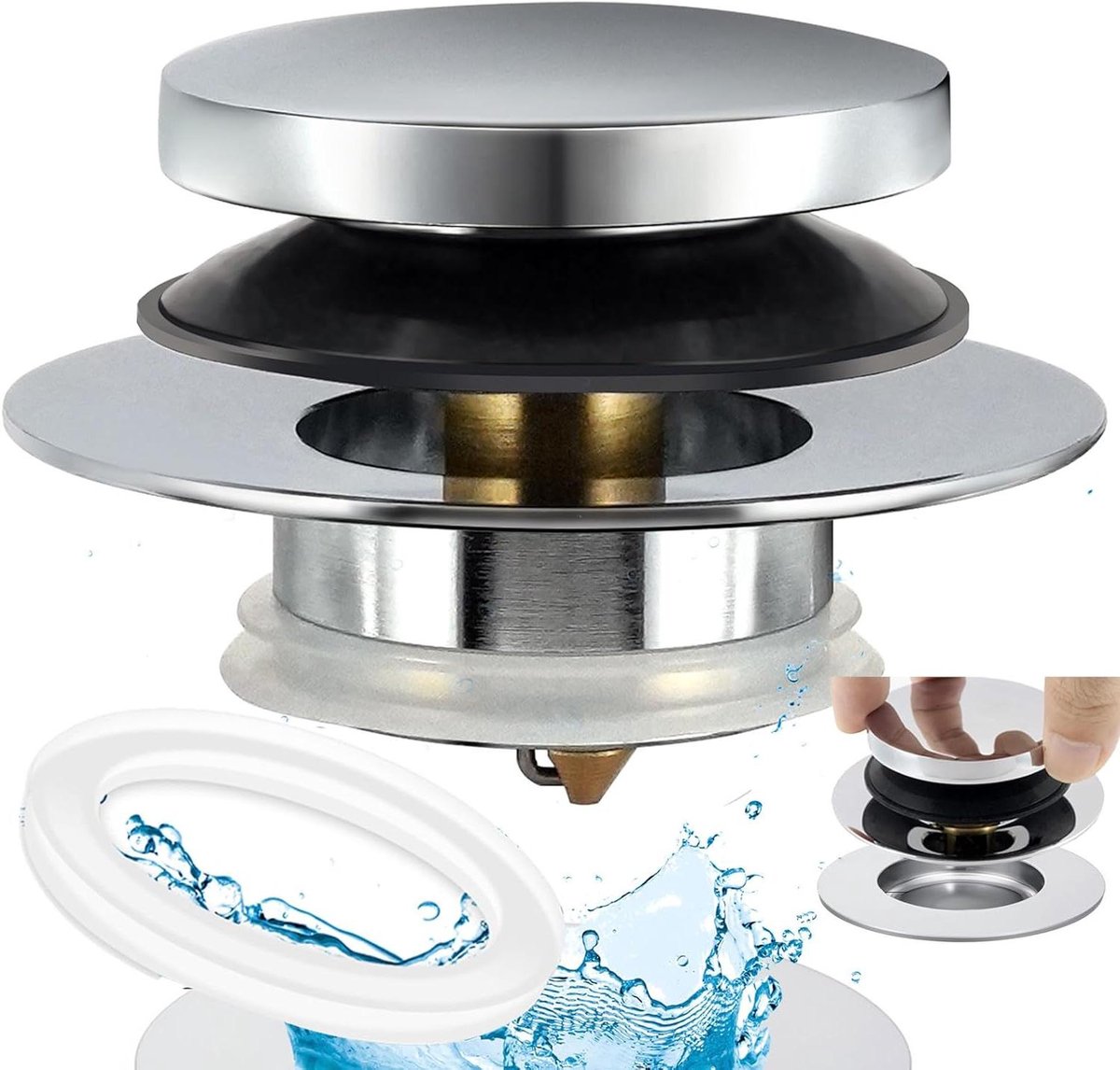 Badstop Universeel - Afvoerplug Bad - Badkamer Afvoer - Pop-up Mechanisme - 1.5 tot 1.72 inch - Geborsteld Nikkel