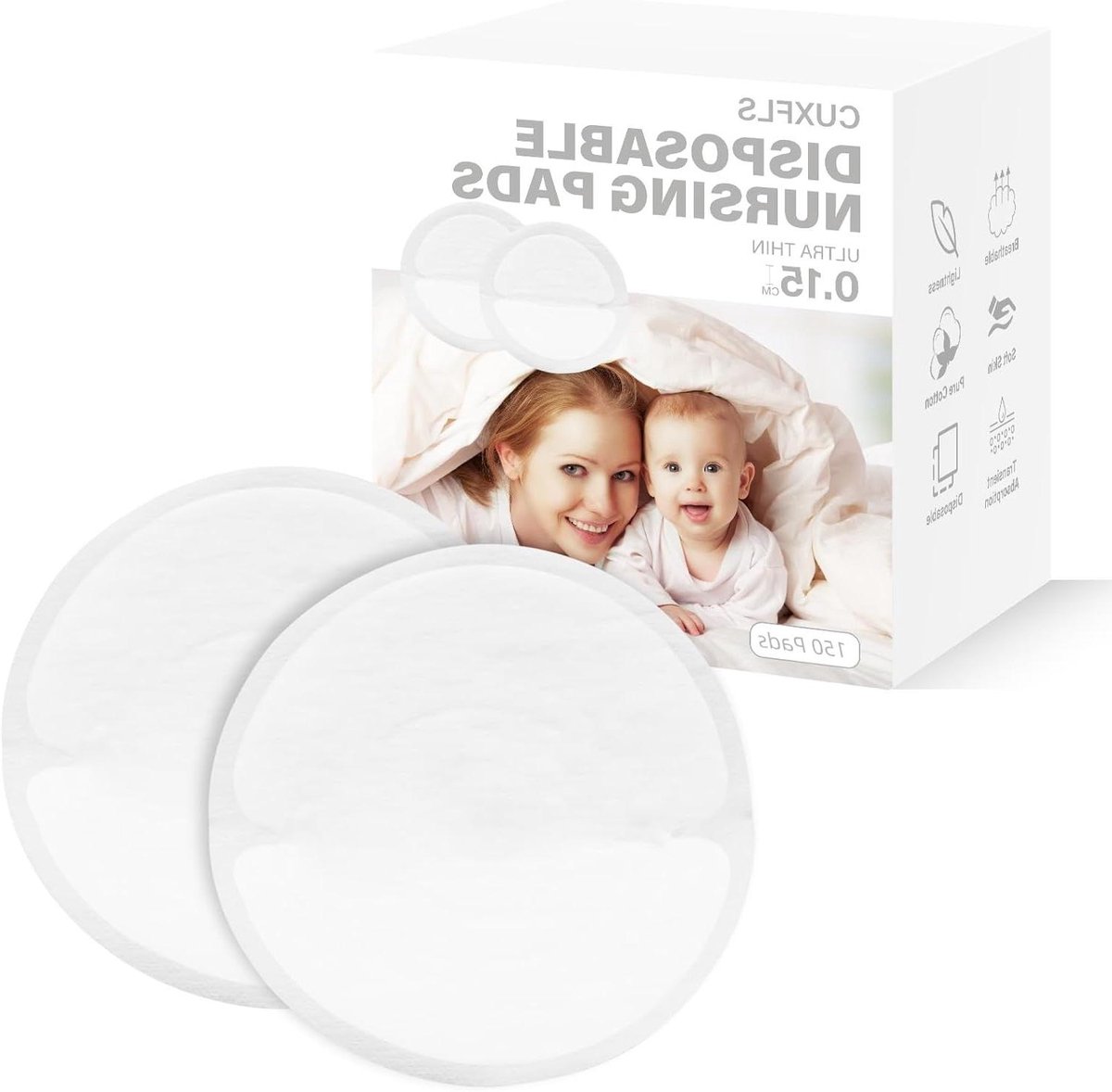 Wegwerp Borstkussens - Absorberende Pads - Droog Blijven - Ultradun Lekvrij Ontwerp - 150 Stuks - Wit