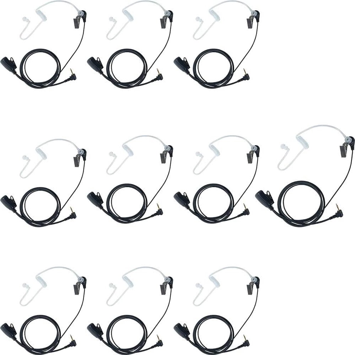 Portofoon Headset - Oortje Microfoon - Handsfree Communicatie - Akoestische Buis - 10 Stuks - Zwart