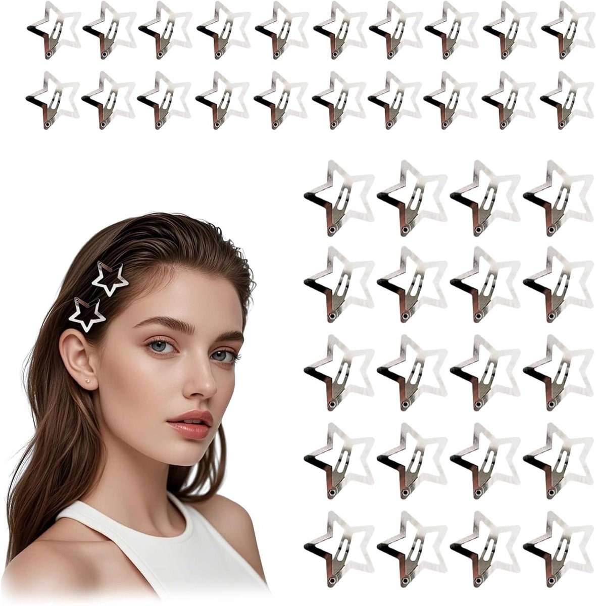 Set van 40 Schattige Haarspeldjes in Stervorm – Zilveren Clips voor Vrouwen en Meisjes, Perfect voor Dagelijkse Stijlen en Feestlooks